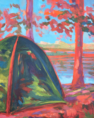 Regenufer, 2022, Acryl auf Leinwand, 40 x 30 cm